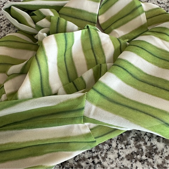 PatBO Green Striped Wide Leg Tie Waist Pants Resort Wear Palazzo Trousers Sz. 0 - Picture 14 of 15